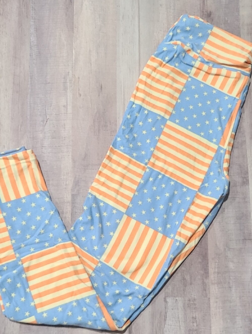 LuLaRoe Kids Leggings Blue and Red Patchwork Stars & Stripes